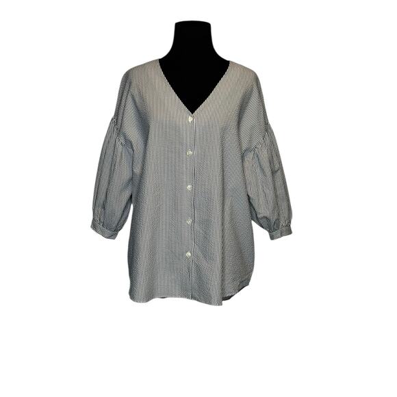 Moussy gray white striped 3/4 sleeves blouse size Free Size - Picture 11 of 16